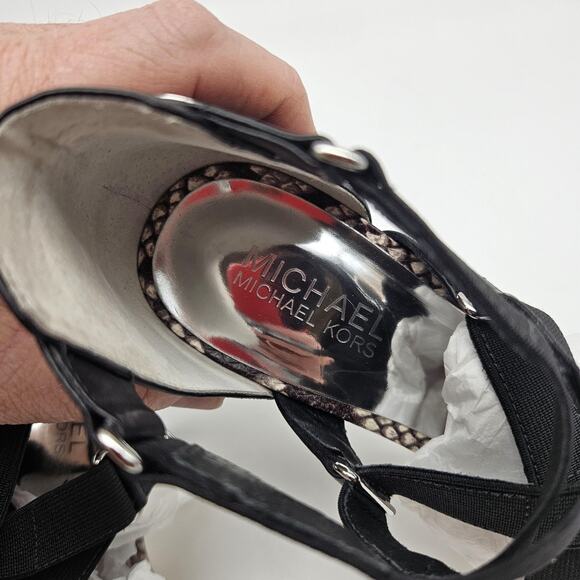 Michael Michael Kors Wendy Mid Sandals Womens Size 7.5 Black Snake Leather Heels - Picture 14 of 15